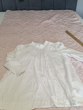 Free People White Smocked Long Sleeve Cotton Dress